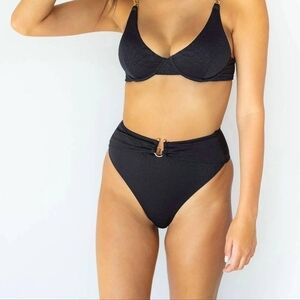 Revel Rey Swim Bottom Women Small Black Bathing Suit Inez Snake Cheeky High Rise